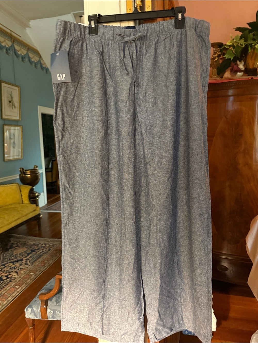 GAP WOMENS Navy Chambray Drawstring LINEN pants